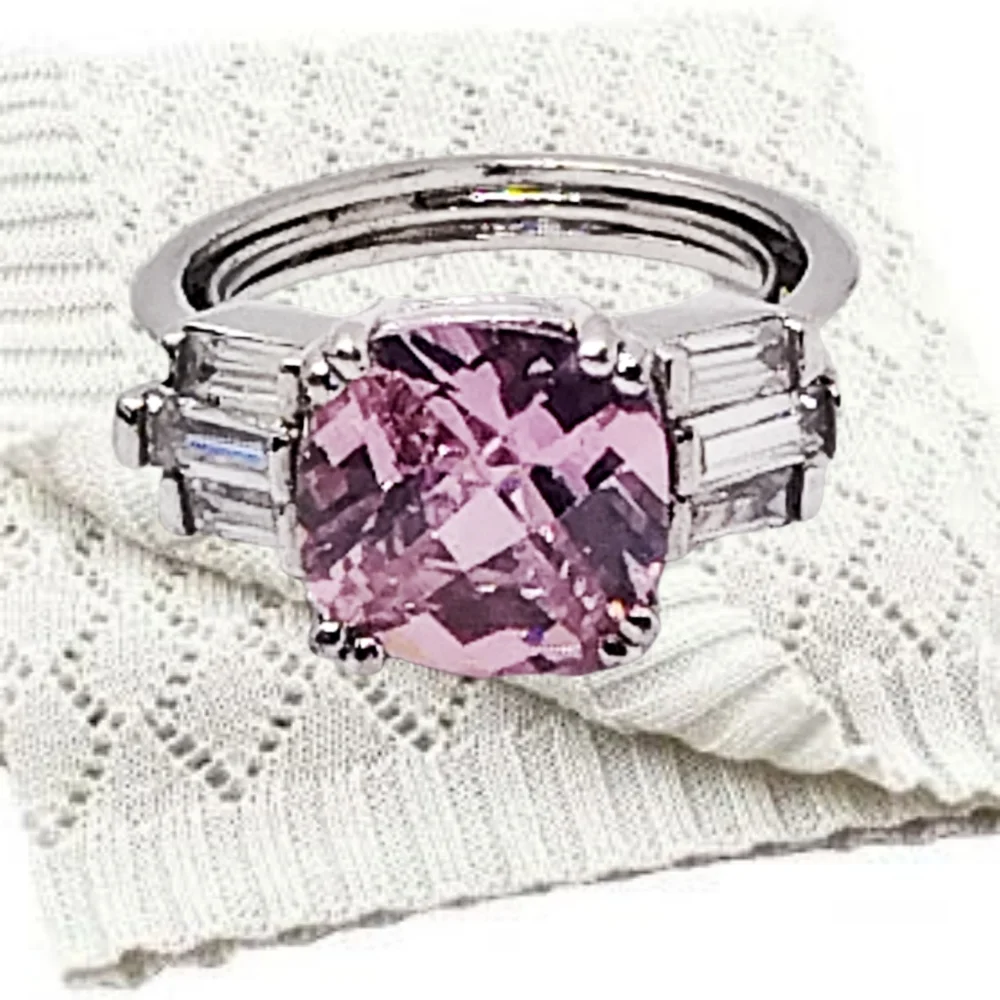 Beautiful Pink Cubic Zirconia Cocktail Ring, Size 5.25 to 6